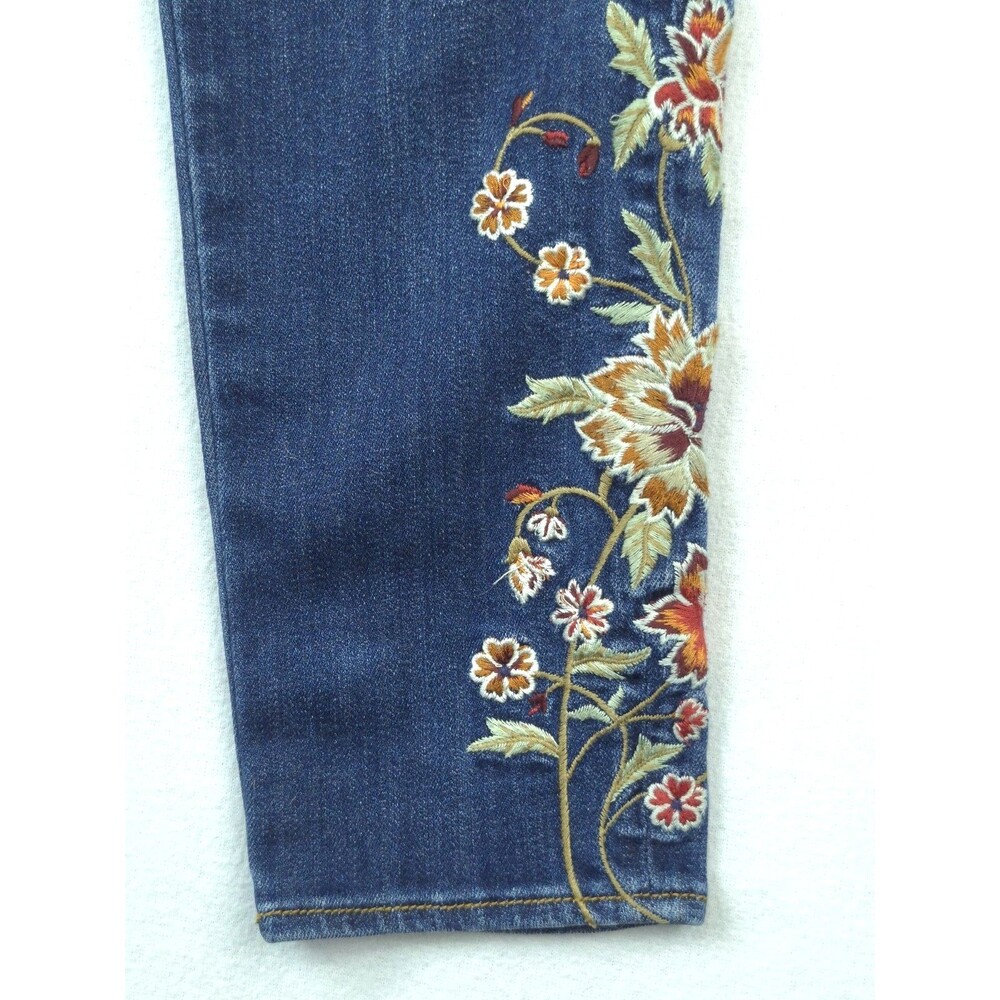 Free People Driftwood Jeans Jackie Slim Fit Floral Embroidered Orange Red Boho - Picture 2 of 8